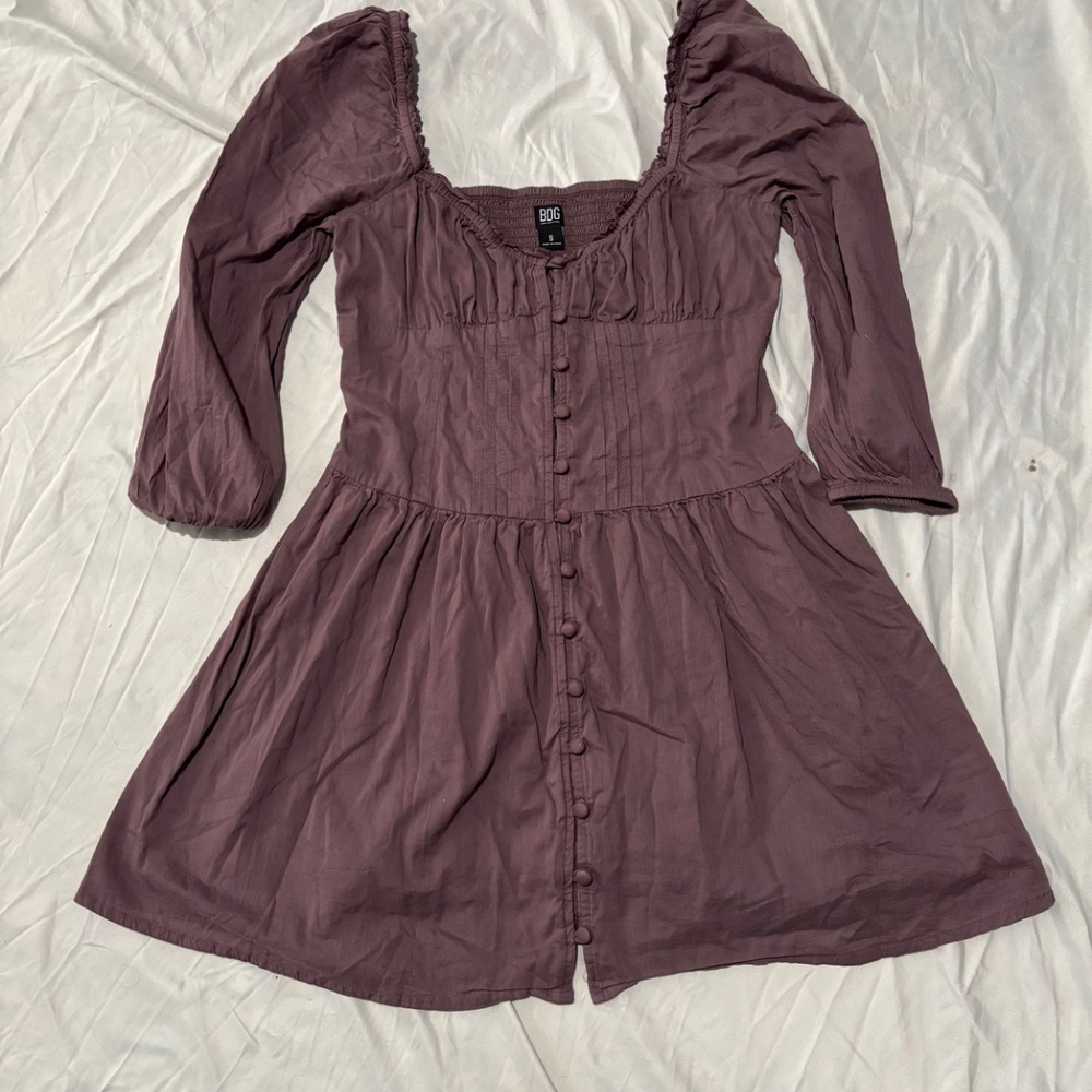 BDG Urban Outfitters Button-Down Puff Sleeve Dress - Mauve - S - Picture 4 of 9